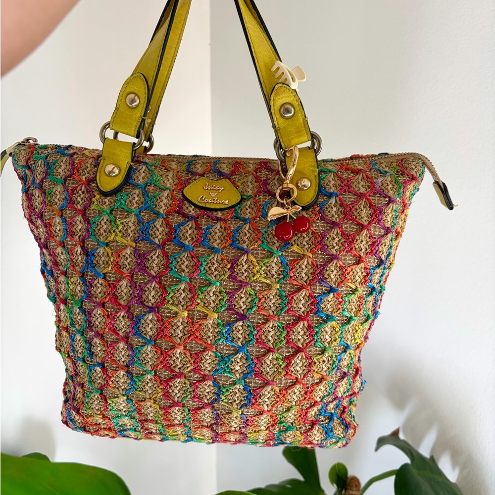 Juicy Couture Colorful Woven Tote with Yellow Handles